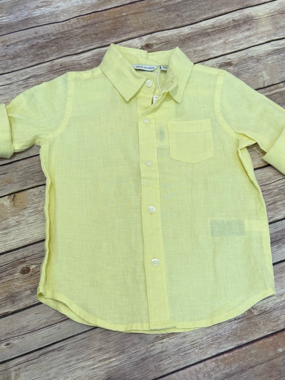 Janie and Jack Light Yellow Linen Button-Down Shirt